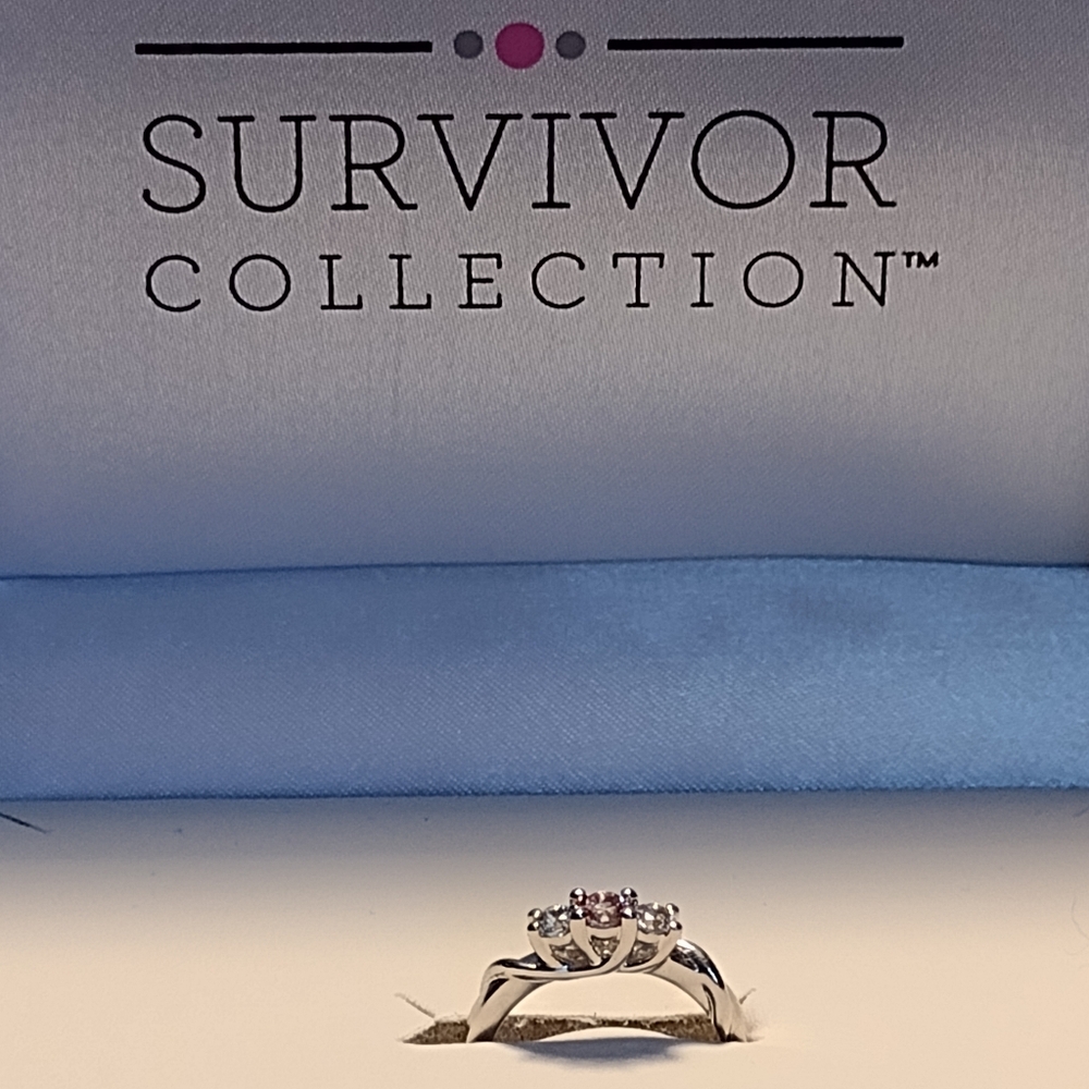 Breat Cancer White&Pink Topaz 925 Silver Joanna Ring Size 6 -Survivor Collection - Picture 8 of 15